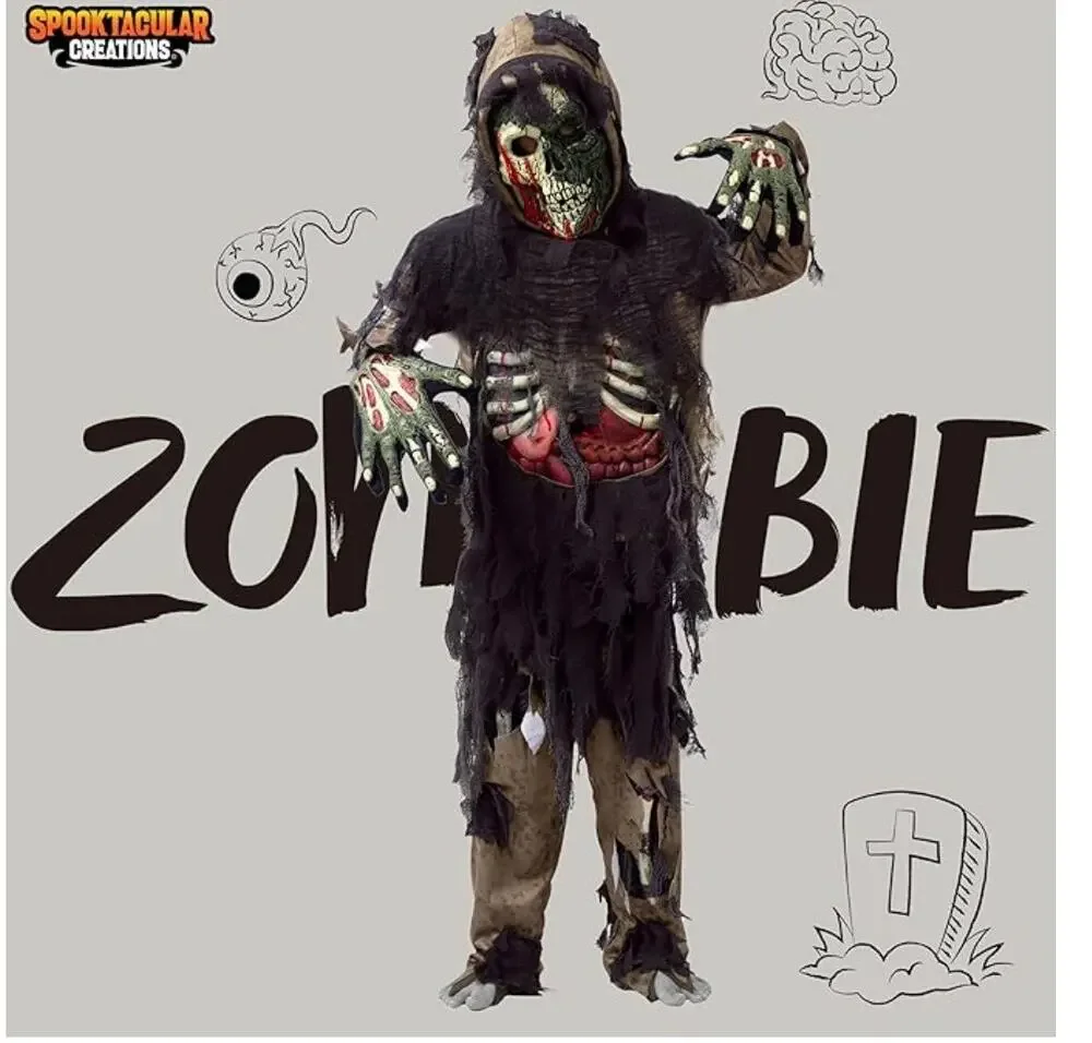 Spooktacular Swamp Deluxe Skeleton Living Dead Zombie Costume Kid Large 10/12
